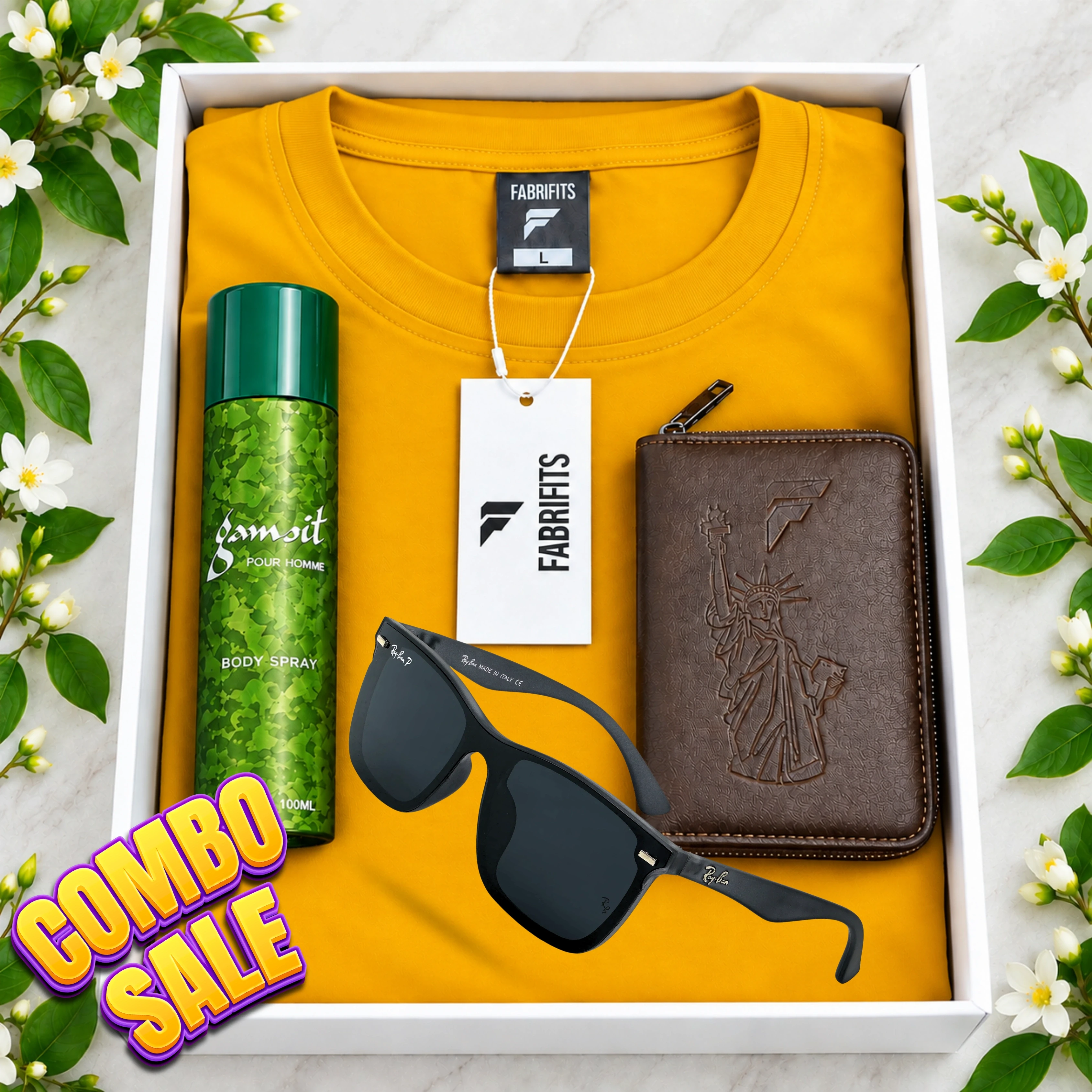 Premium Yellow Color T-Shirt Combo Gift Box